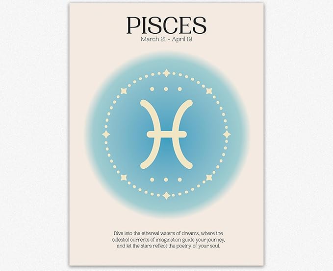 Wallbuddy Pisces Astrological Aura Poster | Celestial Constellation Aesthetic Wall Decor Gifts for Pisces Women Unframed Art Prints | Star Sign Spiritual Home Decor Posters & Prints (12x16 inches) - Pisces Canvas for men