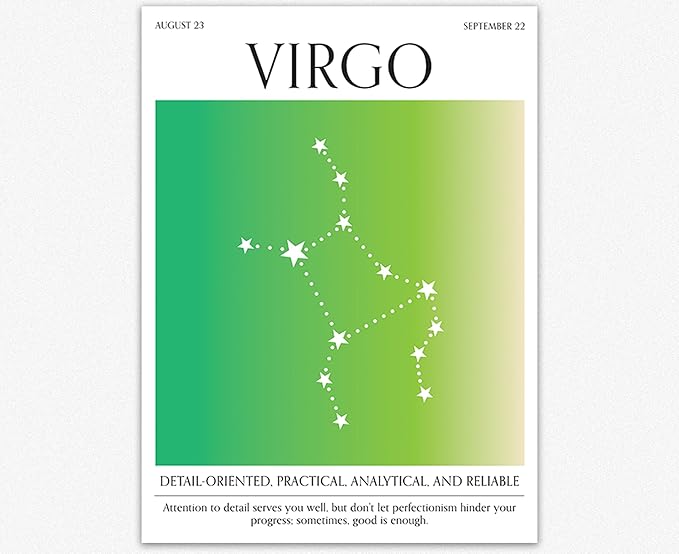 Wallbuddy Virgo Zodiac Sign Poster | Gradient Aura Poster Celestial Room Decor Gifts for Women | Astrology Aesthetic Poster Unframed Art Prints | Virgo Star Signs Bedroom Wall Decor (12x16 inches) - Virgo Poster for men