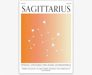 Wallbuddy Sagittarius Zodiac Sign Poster | Gradient Orange Pink Room Decor Unframed Art Prints | Astrology Decor for Living Room, Office and Bedroom Decor | Constellation Poster (12x16 inches) - Sagittarius Home Decor for men