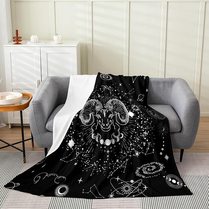 Erosebridal Aries Throw Blanket 40x50 inch Hippie Nebula Blanket,Trippy Zodiac Astrology Psychedelic Outer Space Fuzzy Blanket,Pink Galaxy Flannel Blanket for Sofa Couch,Black White - Aries Blanket for men
