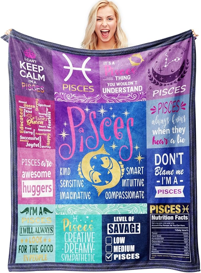 Pisces Gifts for Women – Zodiac Throw Blanket 50"x60" – Soft Astrology Fleece Blanket for Pisces Girls, Teens & Moms – Cozy Birthday Idea - Pisces Pillow for men