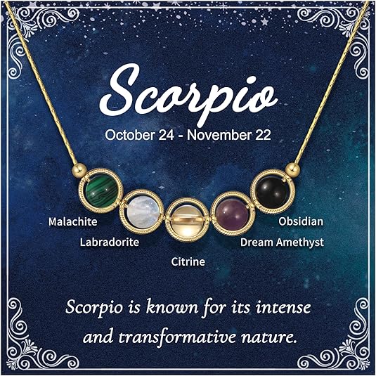 Birthday Gifts - Nymerianoble Natural Stone Zodiac Necklace Gifts for Women Girls Crystals and Healing Stones Necklaces Horoscope Necklace Gifts for Her Women - Scorpio Accessories for men