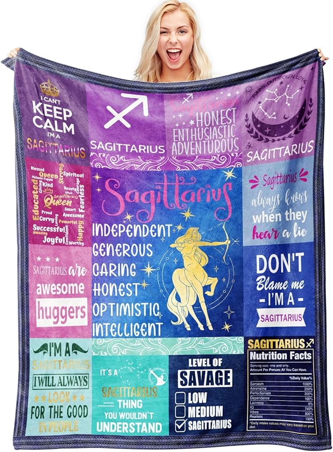 Sagittarius Gifts for Women – Zodiac Throw Blanket 50"x60" – Soft Astrology Fleece Blanket for Sagittarius Girls, Teens & Moms – Cozy Birthday Idea - Sagittarius Home Decor for men