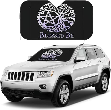 Triple Moon Witch Goddess Wicca Pentacle Windshield Sunshade for Car SUV Truck Foldable Uv Ray Reflector Front Window Sun Shade Visor Shield Cover, Medium, White - Aries Car Ornament for men