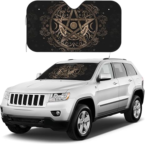 Triple Moon Goddess Wiccan Gold Pentagram Windshield Sunshade for Car SUV Truck Foldable Uv Ray Reflector Front Window Sun Shade Visor Shield Cover - Aries Car Ornament for men