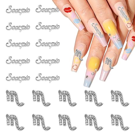 JERCLITY 20pcs Silver Alloy Scorpio Zodiac Nail Charms 10pcs Scorpio Sign Symbols Nail Charms 10pcs Scorpio Constellation Words Nail Charms for Nails（Scorpio Dates: October 24 to November 22）, JSP406 - Scorpio Products for men
