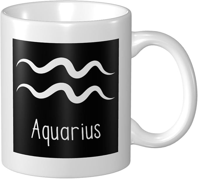 Aquarius Sign Porcelain Coffee Mugs, Classic Ceramic Cup For Tea Latte Cappuccino, White, 12 Oz - Aquarius Mug for men