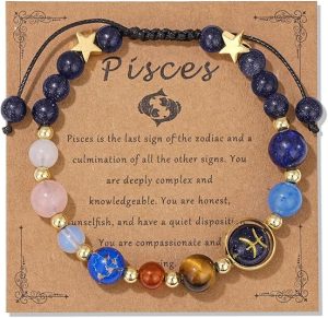 Zodiac Bracelets for Women Men,12 Constellations Healing Crystal Stone Beads Bracelet Birthday Zodiac Gifts Horoscope Spiritual Jewelry Bracelet Gifts - Pisces for men