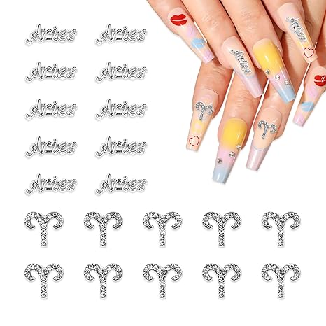 JERCLITY 20pcs Silver Alloy Aries Zodiac Nail Charms (Aries Dates: March 21 to April 19), JSP399 - Aries Sticker for men
