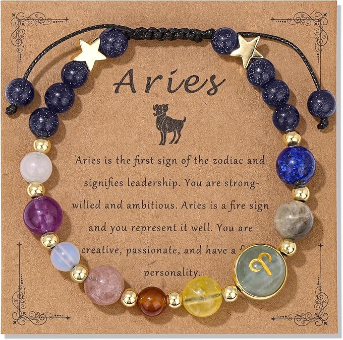 Zodiac Bracelets for Women Men,12 Constellations Healing Crystal Stone Beads Bracelet Birthday Zodiac Gifts Horoscope Spiritual Jewelry Bracelet Gifts - Aries Bracelet for men