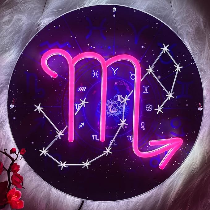 Scorpio rose red Constellation Neon Light Sign, 15.75 Inches, Multi-Color LED Lights, Home Decor for Bedroom, Living Room, Bar, Cafe, Gift for Friend - Scorpio Canvas for men