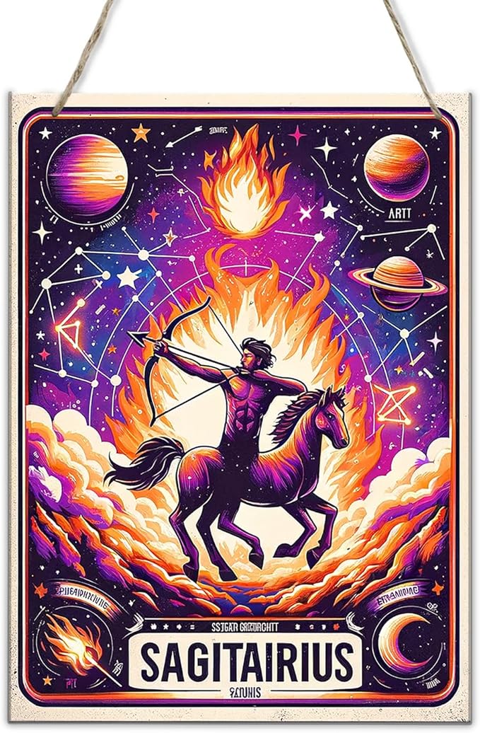 Sagittarius Star Sign wood Sign Fiery Archer Vintage wooden Wall hanging Art decor,Astrology Decor for Home Office,Horoscope woodplate signs Poster,Gift for Zodiac Enthusiasts & Stargazers 8x12inch - Sagittarius Home Decor for men