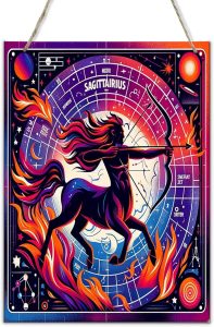 Sagittarius Fire Archer constellations wooden Wall decor Art Astrological Sign Decor wood Plaque,Celestial Home Decor for Living Room,Bedroom,retro Zodiac Poster,Gift for Astrology Enthusiasts 8x12inch - Sagittarius Home Decor for men