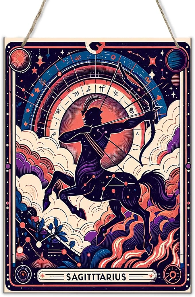 Sagittarius Centaur Zodiac Astrology Vintage wooden signs Wall hang decor Cosmic Star Sign Decor wood Sign for Indoor Outdoor,Mystical Archer Horoscope Wall Pediment for Home,Bar,bedroom Gift 8x12inch - Sagittarius Home Decor for men
