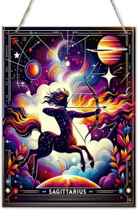 Sagittarius Centaur Archer Zodiac wooden hanging Signs Astrology Horoscope Wall Art,Cosmic Star Sign Decor door for drawing room,pub,Vintage Celestial Poster,Gifts for Astro Lovers Collectors 8x12inch - Sagittarius Home Decor for men
