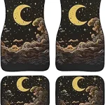 Showudesigns Moon and Star Car Floor Mats for Women Men Car Decor Girly Car Accessories Interior Cat Rug Non Slip Rubber Backing Heel Pad for Protection Front & Rear Floor Mat Black - Virgo Car Floor Mat for men