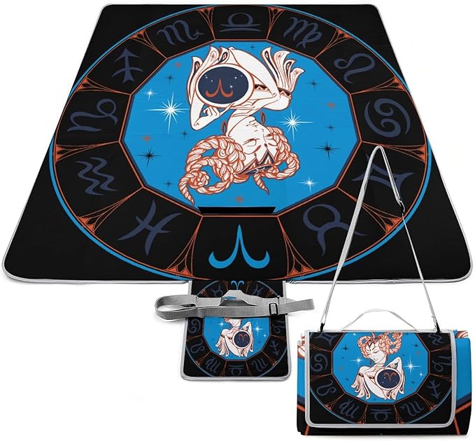 Zodiac-Sign-Aries Square Large Picnic Mat Foldable Picnic Blankets Outdoor Beach Blanket for Travel Park Grass Camping Hiking 58.3x58.3in - Aries Blanket for men
