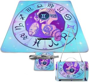 Zodiac-Sign-Gemini Square Large Picnic Mat Foldable Picnic Blankets Outdoor Beach Blanket for Travel Park Grass Camping Hiking 58.3x58.3in - Gemini Blanket for men