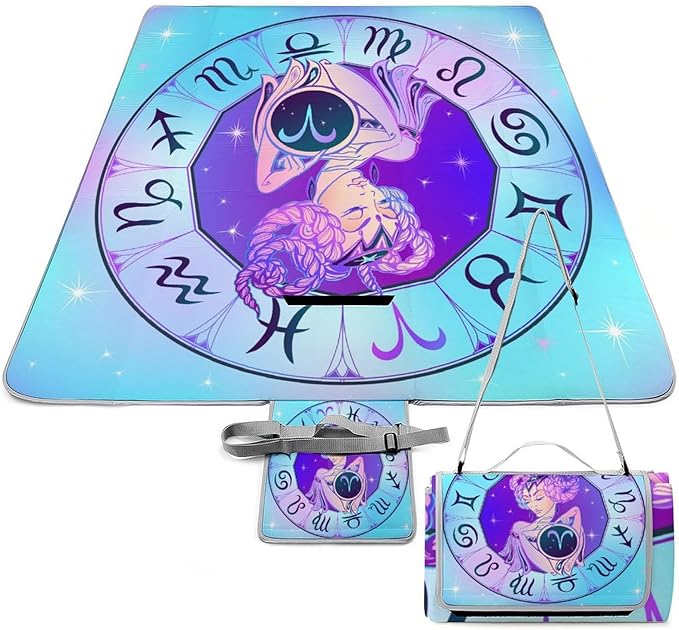 Zodiac-Sign-Aries Square Large Picnic Mat Foldable Picnic Blankets Outdoor Beach Blanket for Travel Park Grass Camping Hiking 58.3x58.3in, Style-7 - Aries Blanket for men