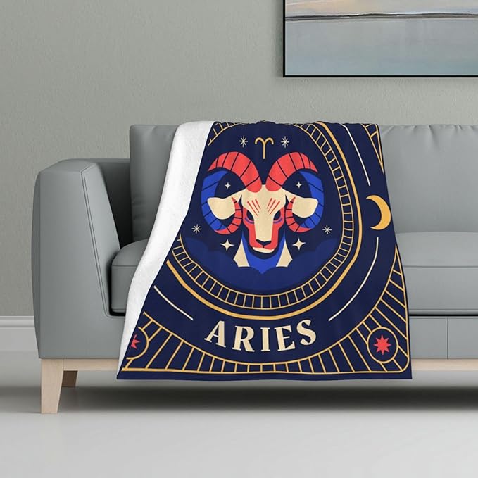 Constellation Zodiac Sign Aries Art Skin-Friendly, Breathable, Anti-Pilling, Cold-Proof and Warm Personalized Fashion Flannel Baby Blankets for Girls, Boys,Office,Bed Use 32x48in - Aries Blanket for men
