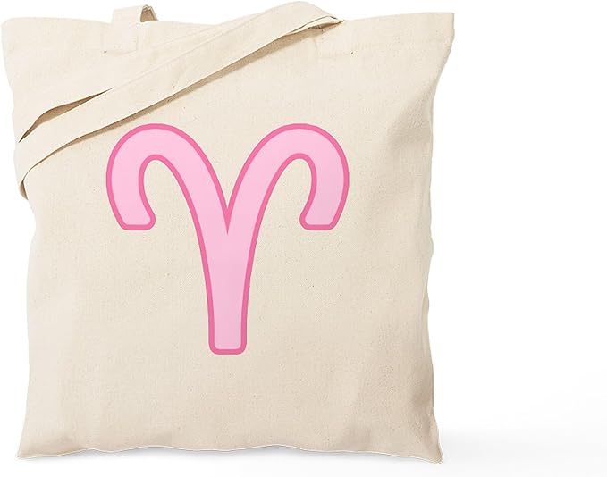 CafePress Pink Zodiac Aries Tote Bag Reusable Natural Beige Canvas Shopping Bag - Aries Canvas for men