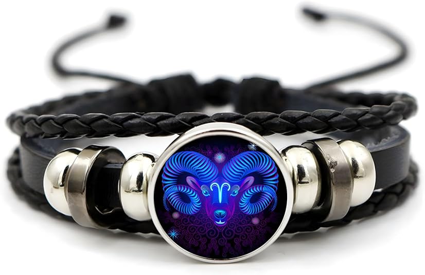 Zodiac Signs Spirit Bracelet for Women Men Adjustable 12 Constellation Bracelets Bracelet Multilayer Zodiac Black Leather Bracelets Zodiac Sign Wrap Bracelet Birthday Jewelry - Aries Bracelet for men