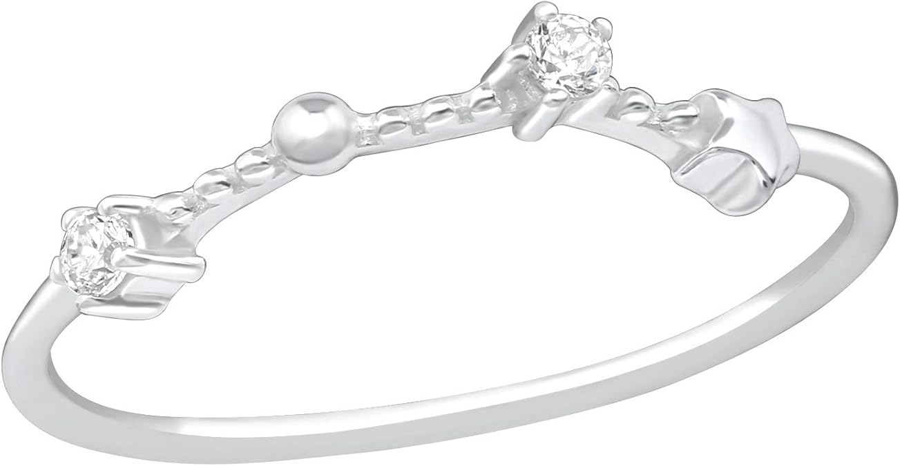 925 Sterling Silver CZ Crystal Zodiac Sign Constellation Ring - Aries Ring for men