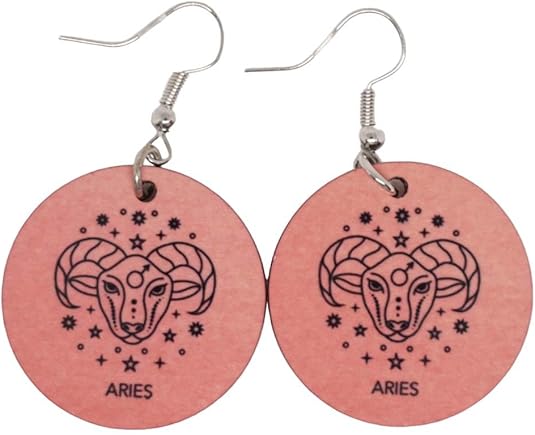 Aries Zodiac Sign Round Earrings – Handmade Sublimated Astrology Jewelry with Original Art, Fire Sign Gift for Her, Cute Horoscope Earrings - Aries Earrings for men
