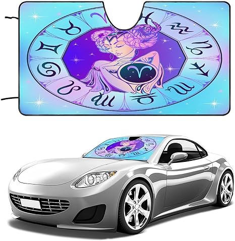 Zodiac-Sign-Aries Car Windshield Sunshade, Foldable Front Window Visor Protector, Block Heat and Sun UV Rays, Keep Your Car Cool, style-7 - Aries Car Ornament for men