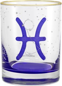 Culver 22k Gold Rim Pisces Astrological Zodiac Sign Blue Outside Bottom DOF Double Old Fashioned Glass, 13.5-Ounce (Single Glass) (Pisces) February 19-March 20 - Pisces for men