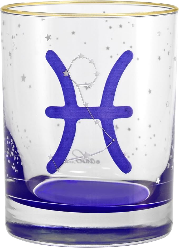 Culver 22k Gold Rim Pisces Astrological Zodiac Sign Blue Outside Bottom DOF Double Old Fashioned Glass, 13.5-Ounce (Single Glass) (Pisces) February 19-March 20 - Pisces for men