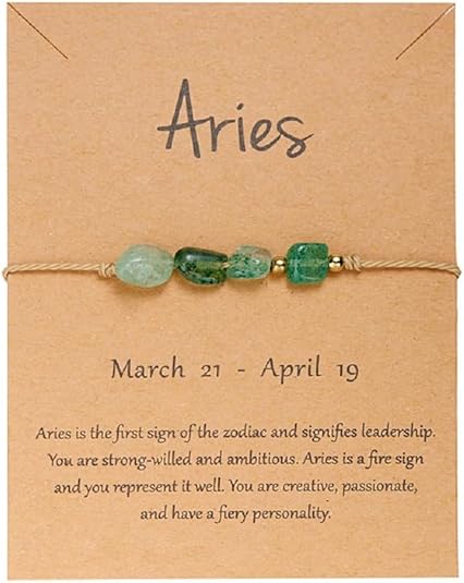 12 Constellation Healing Crystal Beaded Bracelets Natural Stone Zodiac Stretch Bracelets for Women Birthstone Gemstone Anxiety Relief Reiki Yoga Bracelets Horoscope Jewelry - Aries Bracelet for men
