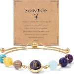 Raicegs Zodiac Bracelets for Women 18K Gold Plated Natural Stone Zodiac Sign Bracelets Gemstone Beads Healing Crystal Bracelets Constellation Horoscope Jewelry Gifts - Scorpio Products for men