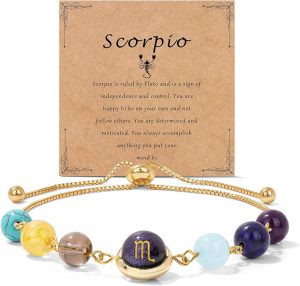 Raicegs Zodiac Bracelets for Women 18K Gold Plated Natural Stone Zodiac Sign Bracelets Gemstone Beads Healing Crystal Bracelets Constellation Horoscope Jewelry Gifts - Scorpio Products for men