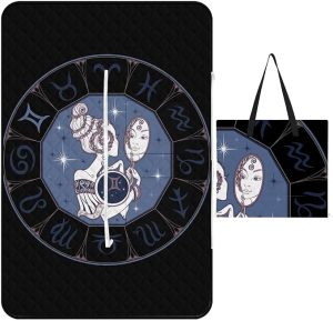 Zodiac-Sign-Gemini Picnic Blankets Outdoor 60"x40" Waterproof Beach Blanket, Foldable Portable Tote Bag, 3-Layer Park Mat for Grass Hiking Travel Concerts - Gemini Blanket for men