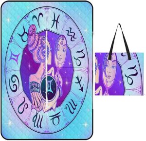 Zodiac-Sign-Gemini Picnic Blankets Outdoor 60"x40" Waterproof Beach Blanket, Foldable Portable Tote Bag, 3-Layer Park Mat for Grass Hiking Travel Concerts - Gemini Blanket for men