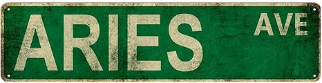 Vintage-Chic ARIES AVE' Metal Tin Sign 4''x16'' – Water-resistant, Multipurpose Wall Decor for Home, Bar, or Cafe" - Aries for men