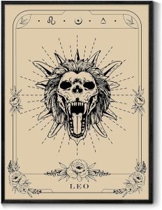 SERIMINO Witchy Framed Wall Art, Leo Tarot Canvas Prints Paintings, Horoscope Dark Academia Home Decor Aesthetic, 12X16inch Gothic Wall Decor for Room - Leo Canvas for men