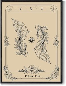 SERIMINO Witchy Framed Wall Art, Pisces Tarot Canvas Prints Paintings, Horoscope Dark Academia Home Decor Aesthetic, 12X16inch Gothic Wall Decor for Room - Pisces Canvas for men