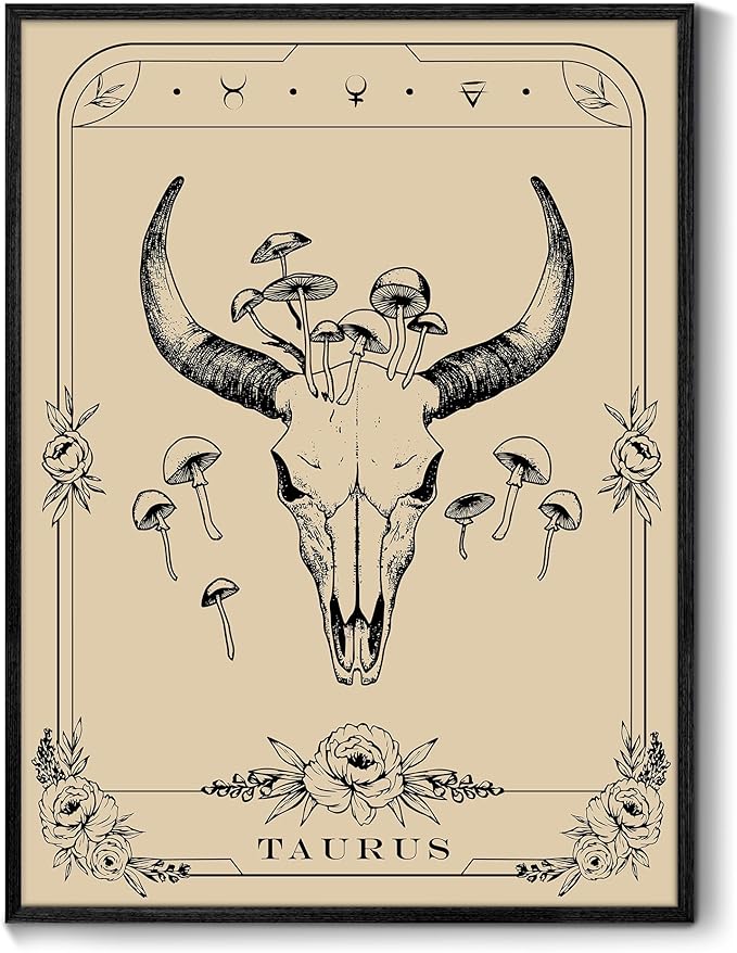 SERIMINO Witchy Framed Wall Art, Taurus Tarot Canvas Prints Paintings, Horoscope Dark Academia Home Decor Aesthetic, 12X16inch Gothic Wall Decor for Room - Taurus Products for men