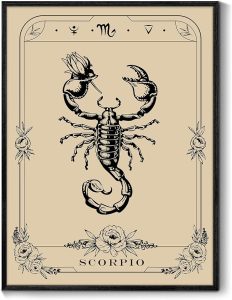 SERIMINO Witchy Framed Wall Art, Scorpio Tarot Canvas Prints Paintings, Horoscope Dark Academia Home Decor Aesthetic, 12X16inch Gothic Wall Decor for Room - Scorpio Canvas for men