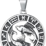 Zodiac Sign Pendant Necklaces for Women Men Stainless Steels Leo Constellation Horoscope Medallion Retro Celestial Astrology Jewelry - Pisces for men