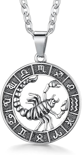 Zodiac Sign Pendant Necklaces for Women Men Stainless Steels Leo Constellation Horoscope Medallion Retro Celestial Astrology Jewelry - Scorpio Products for men