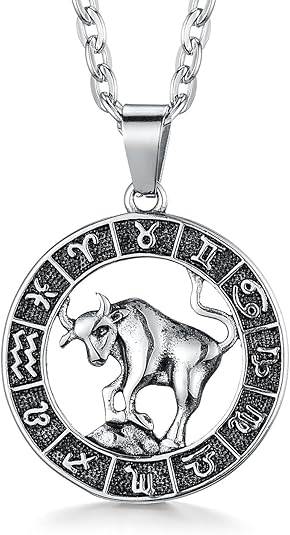 Zodiac Sign Pendant Necklaces for Women Men Stainless Steels Leo Constellation Horoscope Medallion Retro Celestial Astrology Jewelry - Taurus Products for men