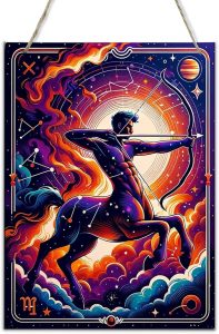 Sagittarius Centaur Archer,Zodiac Wooden Hang Signs Astrology Horoscope Wall Art,Cosmic Star Sign Decor for Home,Bedroom,Bar,Retro Celestial Poster,Gift for Astro Lovers & Collectors 6x12inch - Sagittarius Home Decor for men