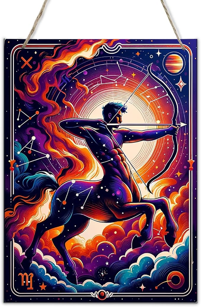 Sagittarius Centaur Archer,Zodiac Wooden Hang Signs Astrology Horoscope Wall Art,Cosmic Star Sign Decor for Home,Bedroom,Bar,Retro Celestial Poster,Gift for Astro Lovers & Collectors 6x12inch - Sagittarius Home Decor for men