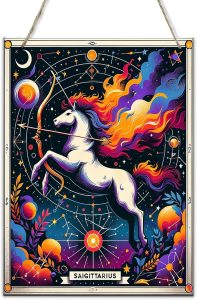 Sagittarius Zodiac Signs Hanging Celestial Archer Themed Wall Art,Astrological Wooden Decor for Home Office,Vintage Horoscope Poster for Star Sign Lovers,Gifts for Astrology Lovers 6x12inch - Sagittarius Home Decor for men