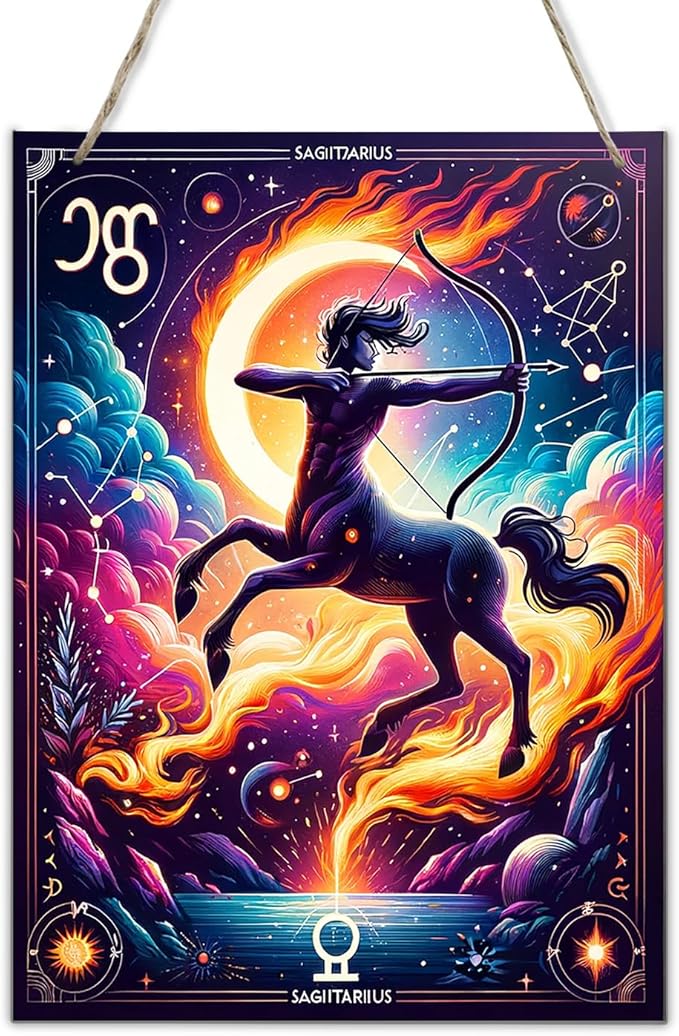 Sagittarius Archer Zodiac Signs,Vintage Hang Wall Art Star Sign Astrology Home Decor,Wooden Poster Plaque for Indoor Outdoor,Mystical Celestial Decor for Living Room,Bar,cafe,bedroom 6x12inch - Sagittarius Home Decor for men