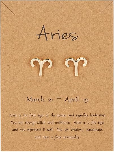 18K Gold Plated Zodiac Stud Earrings for Women Minimalist Tiny Hypoallergenic 12 Constellations With Star Astrology Horoscope Wish Card Ear Piercing Studs Anniversary Friendship Gift - Aries Earrings for men