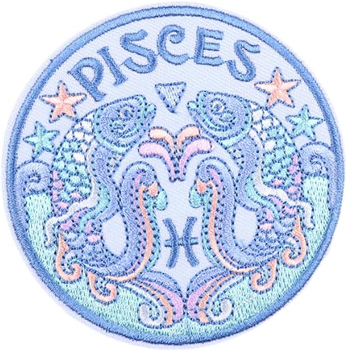 1 PCS(3.15 inch) Circular Pisces Patches Iron On or Sew On Constellation Pisces Patch - Pisces for men